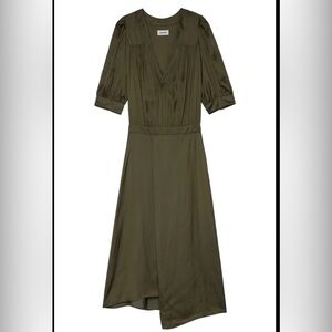 Zadig & Voltaire Olive Satin Midi Dress – Size M